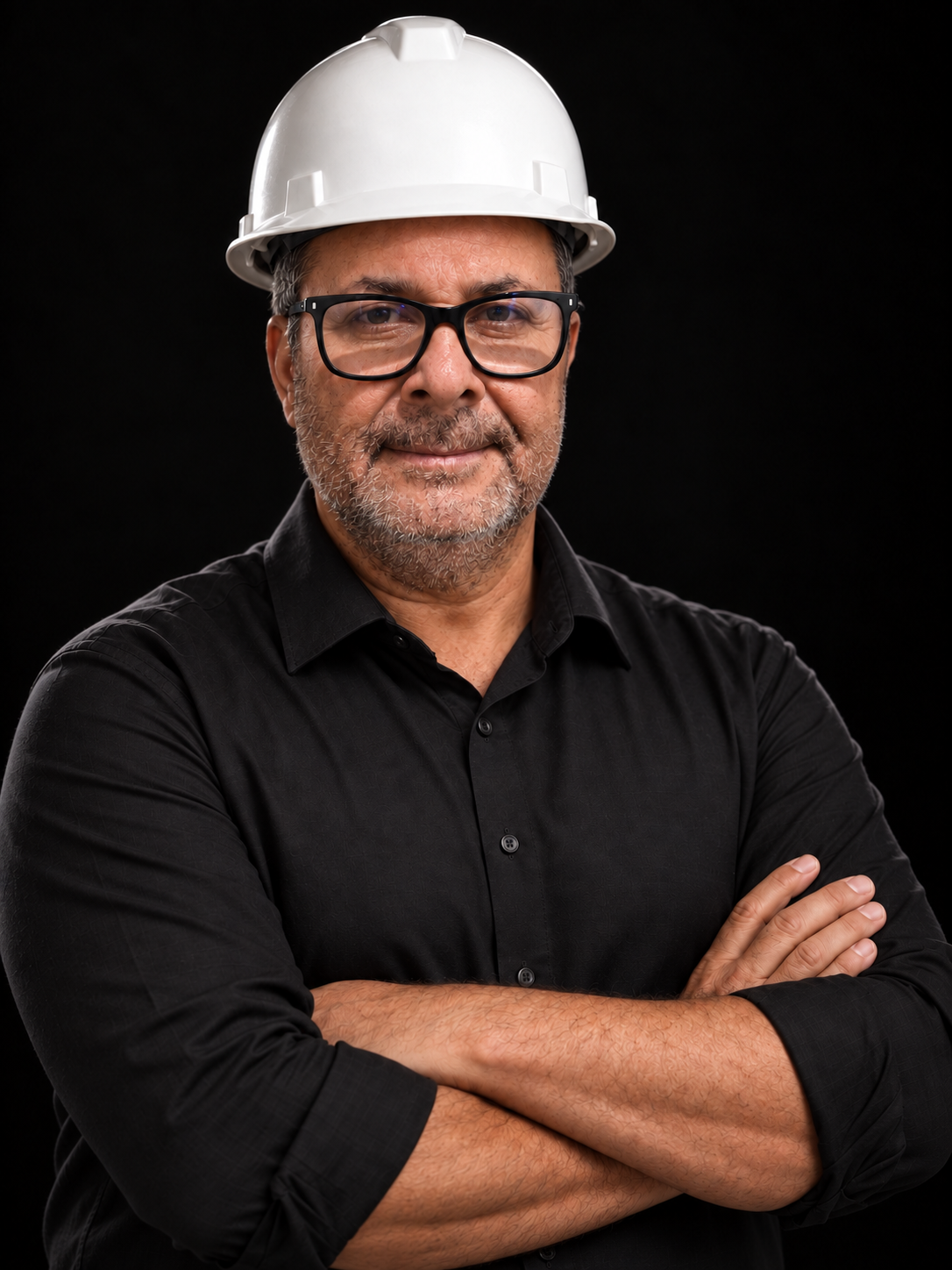 Jailson Pereira, engenheiro civil, usando capacete de segurança